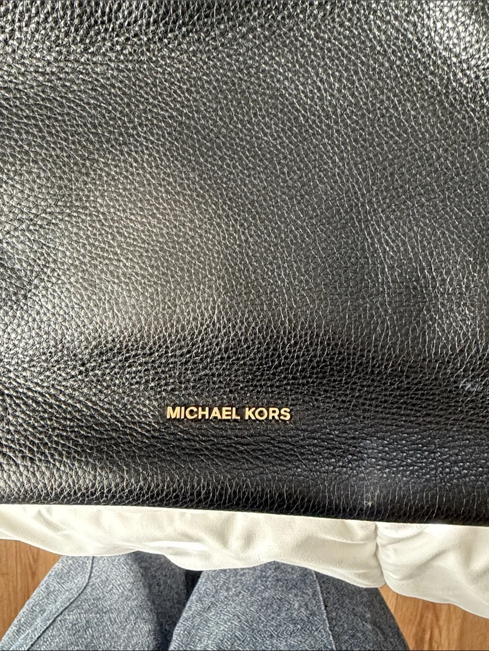 Michael Kors Black Pebbled Leather Tote with Gold Hardware